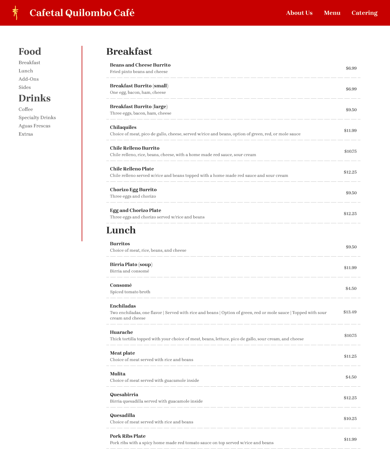 High Fidelity Menu Mockup