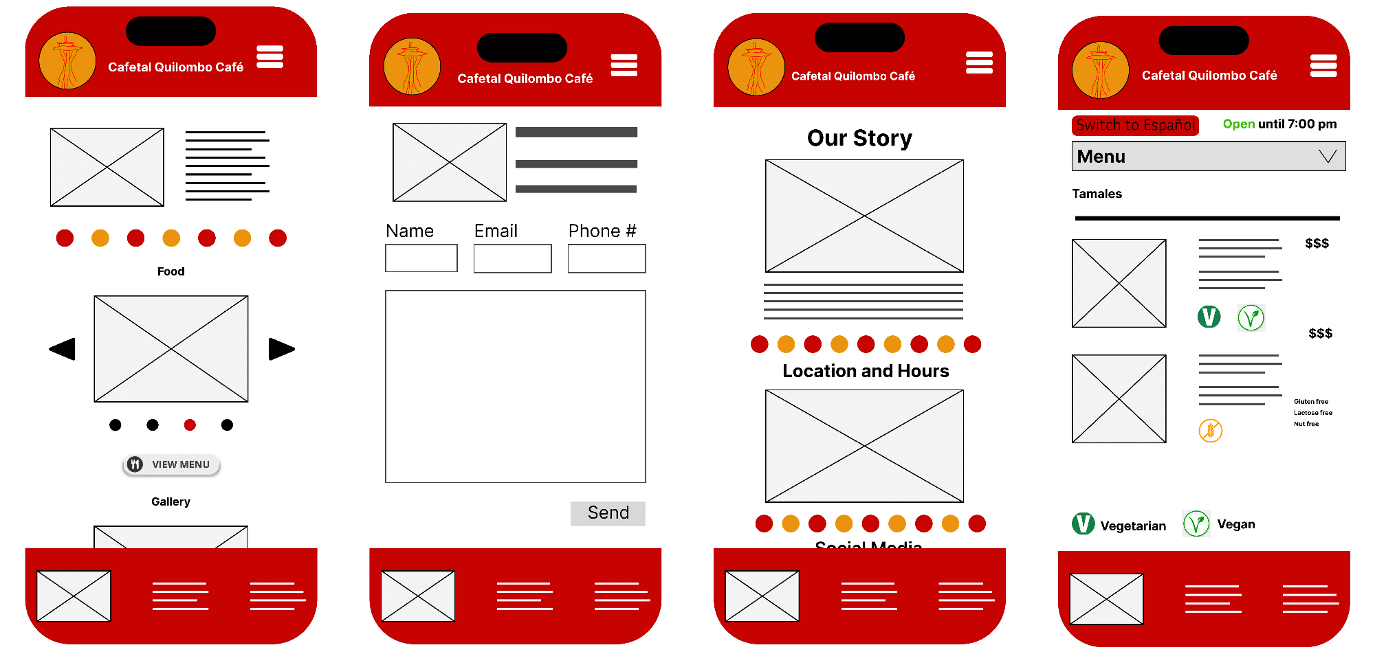 Wireframes of Mobile Screens